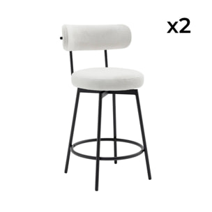 Lot de deux tabourets de bar assise rotative métal noir et tissu blanc - L 50 x P 50 x H 92cm - Iris