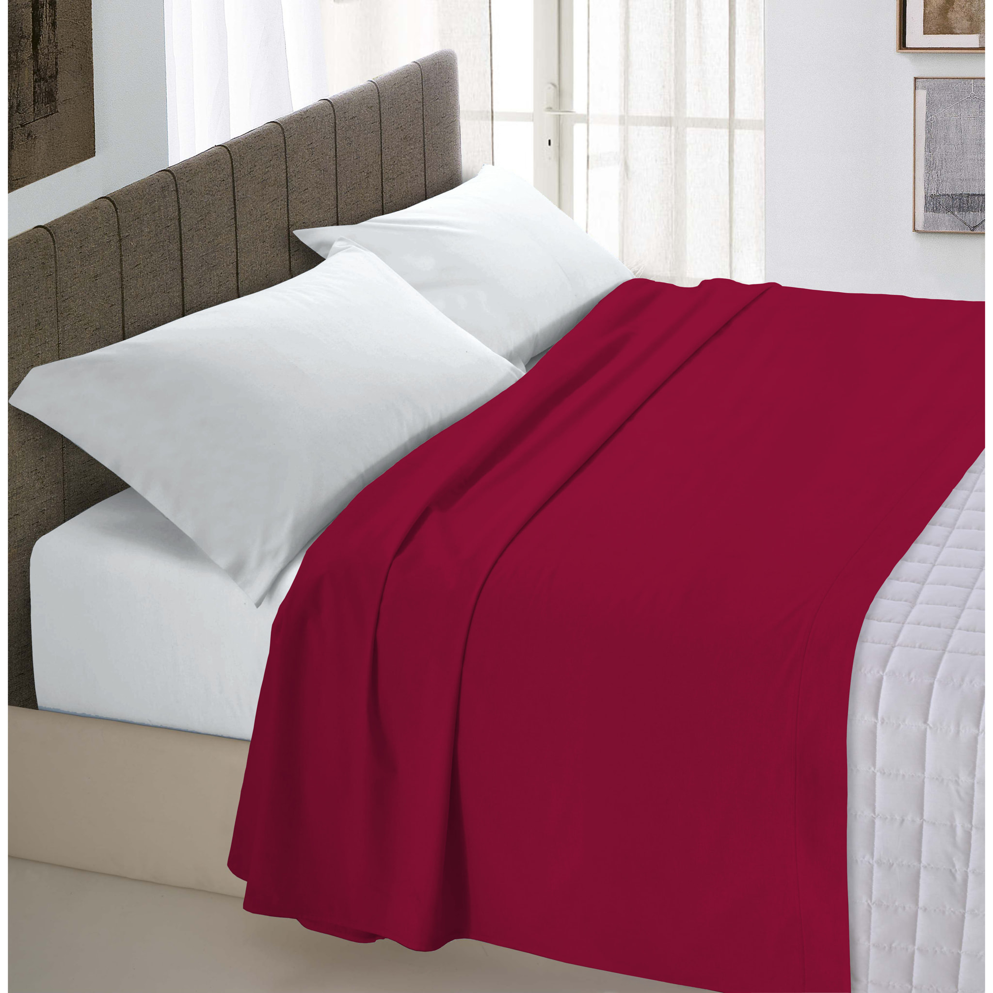 LENZUOLO SOPRA MAX COLOR MADE IN ITALY COTONE-BORDEAUX PIAZZA E MEZZA