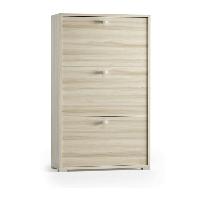 Scarpiera Axinite, Mobile multiuso da ingresso con 3 ante a ribalta, Armadietto portascarpe a doppia profondità, 100% Made in Italy, 67x28h112 cm, Olmo
