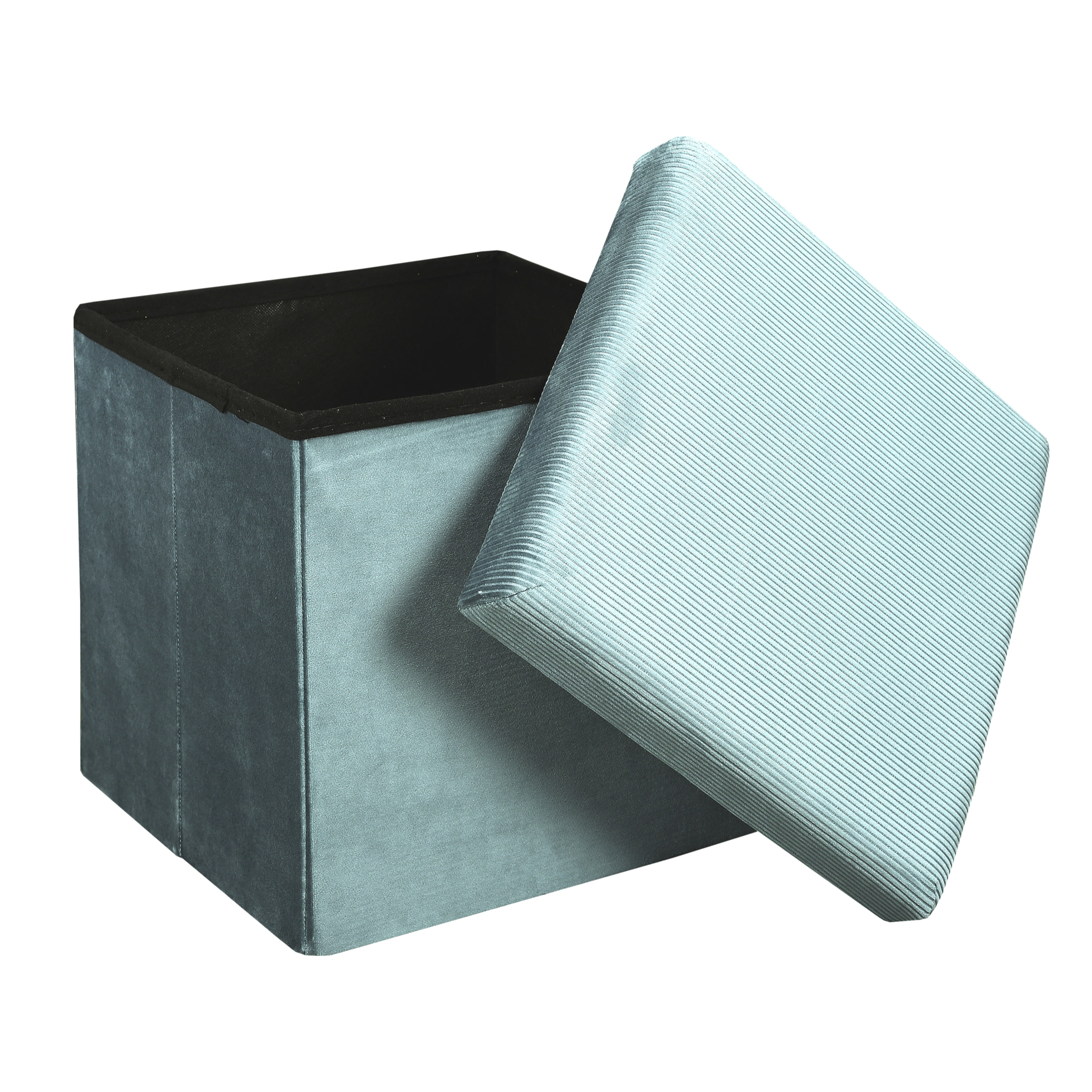 Coffre Pouf Pliable Velours Cotele Giulia Bleu