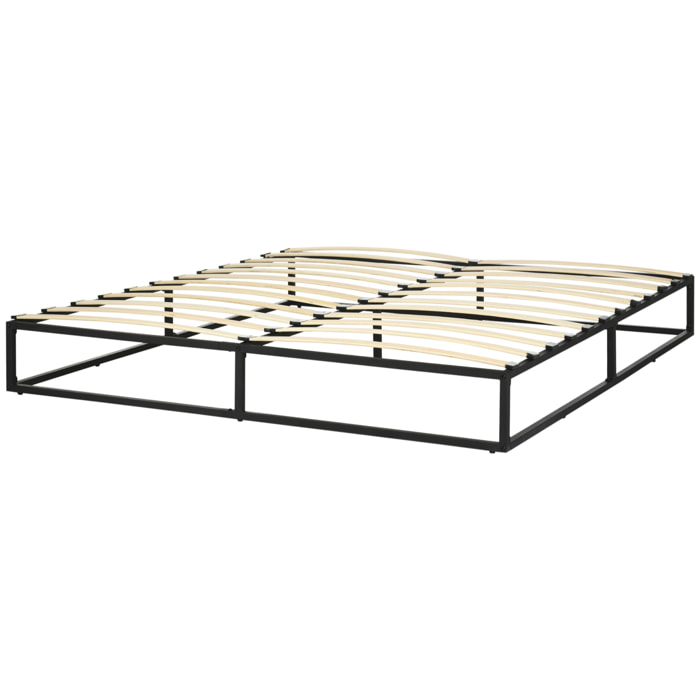 Marco de Cama de Acero Altura 25 cm Estructura de Cama para Colchón 180x200 cm Somier de Listones de Madera para 1-2 Personas Estilo Moderno Negro