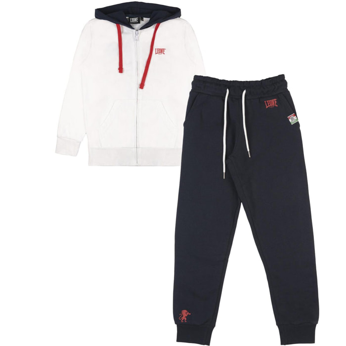 Tuta da bambino in cotone non garzato con cappuccio e zip Leone New Basic