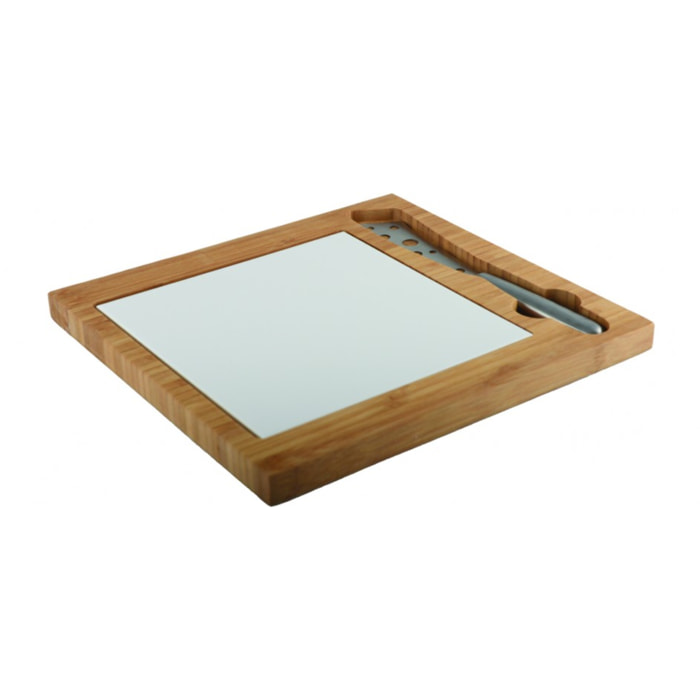 Planche à fromage en bambou et porcelaine avec couteau inox