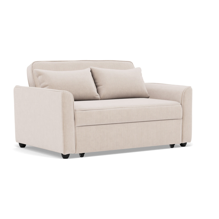 Ernest - Canapé droit 2 places convertible en velours côtelé - Beige