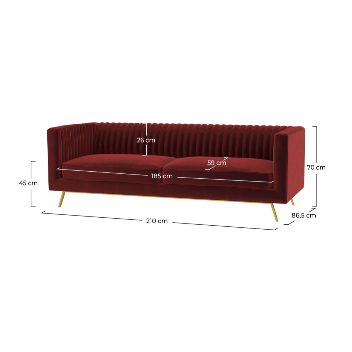 Canapé 3 places en velours bordeaux - Gatsby