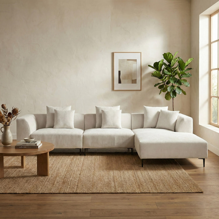 Divano angolare in tessuto beige 335x99-177x75 cm - Cloe