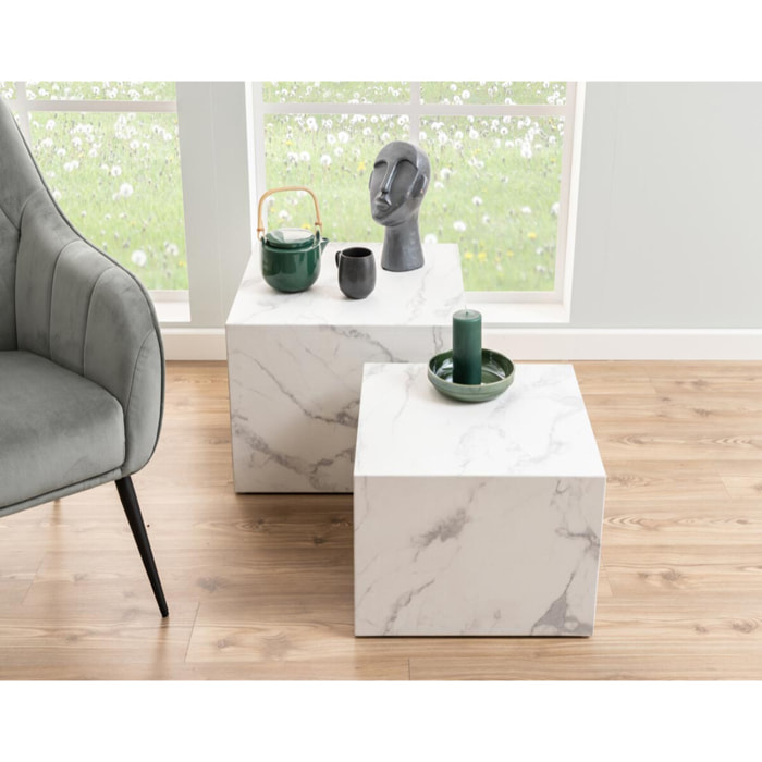 Pueblo - lot de 2 tables basses - effet marbre blanc - 58 et 50 cm - Blanc