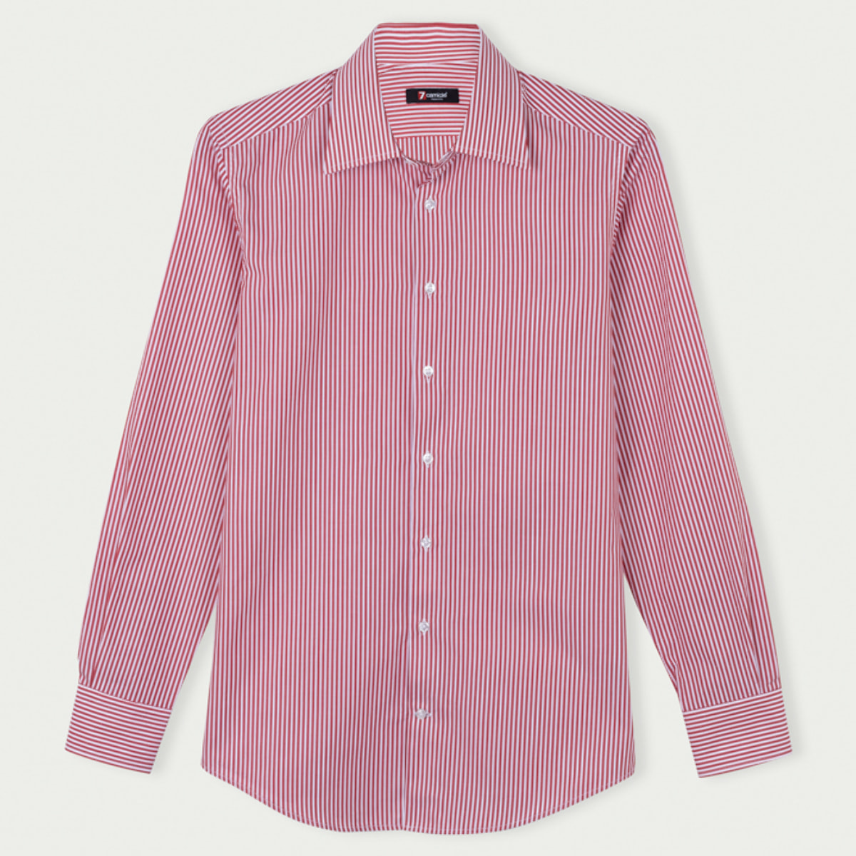 Camicia Uomo 1 Bottone Italiano Slim Cotone Riga Media Rosso\Bianco