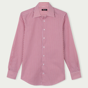 Camicia Uomo 1 Bottone Italiano Slim Cotone Riga Media Rosso\Bianco
