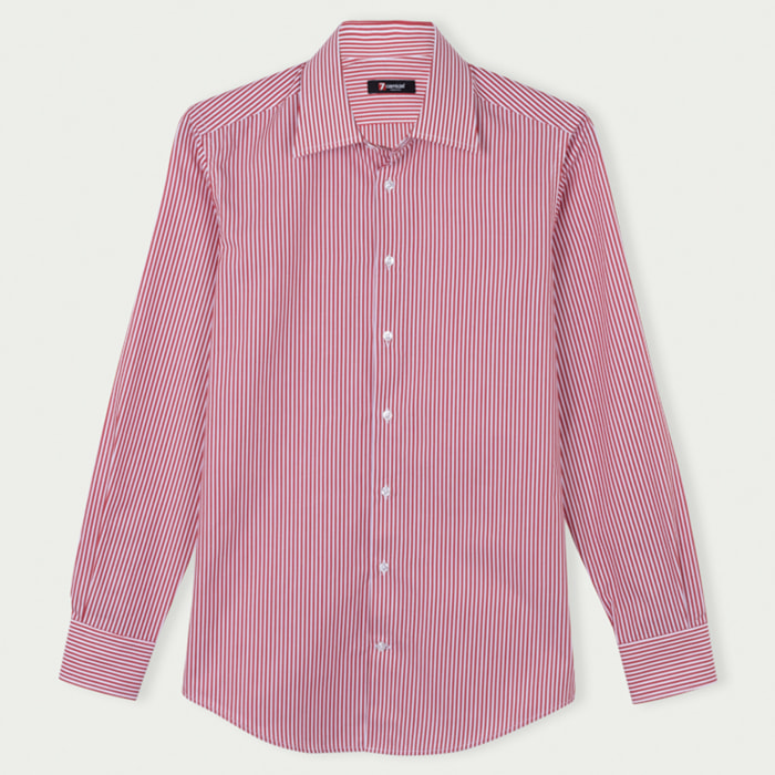 Camicia Uomo 1 Bottone Italiano Slim Cotone Riga Media Rosso\Bianco