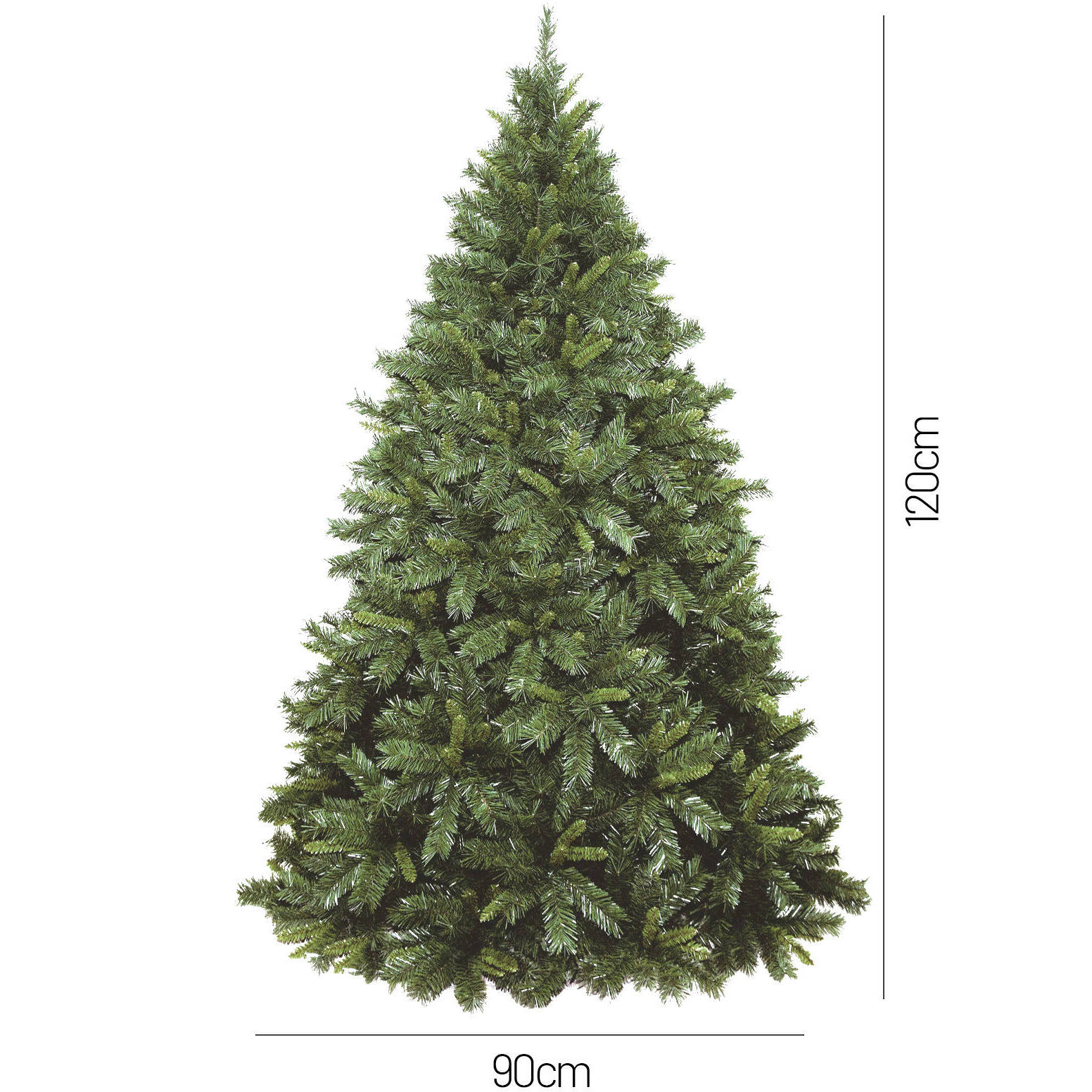 Albero di Natale 120 cm Candy Cane, Pino artificiale, Albero effetto reale, Alberello natalizio extra folto, 97x97 h120 cm, Verde