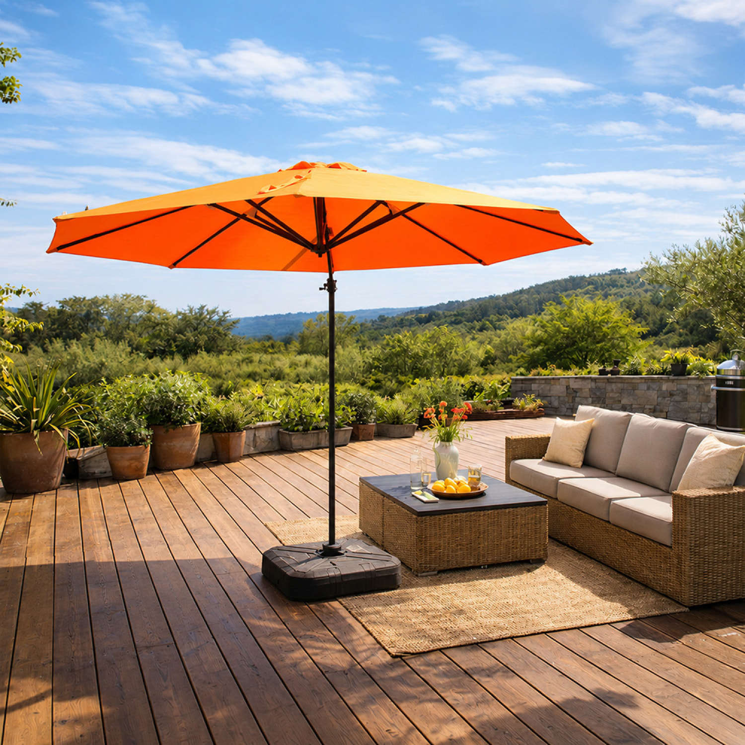 Parasol octogonal Ø 350cm déporté orange en aluminium TARGA