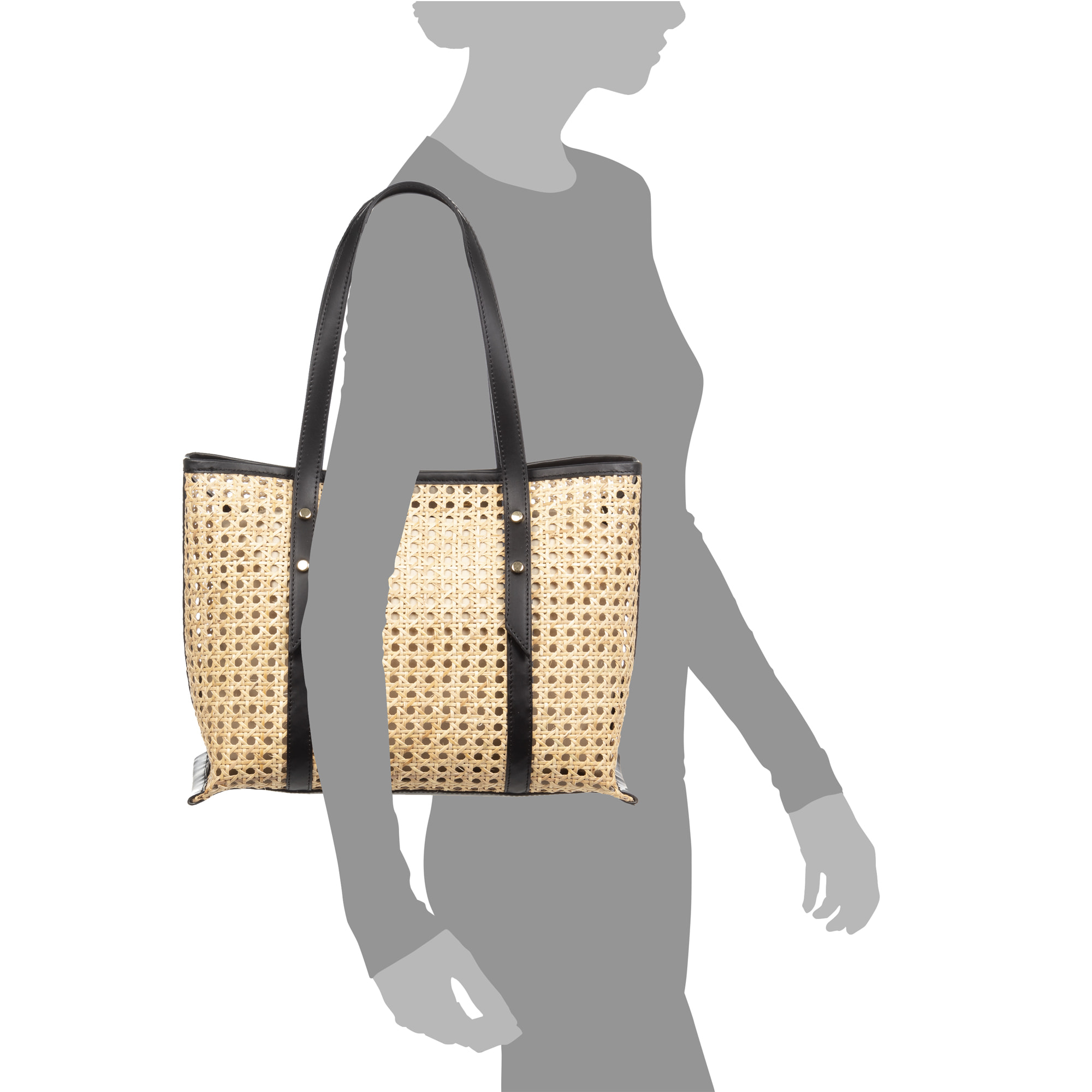 Apulia borsa tote donna. Pelle autentica combinata con canapa