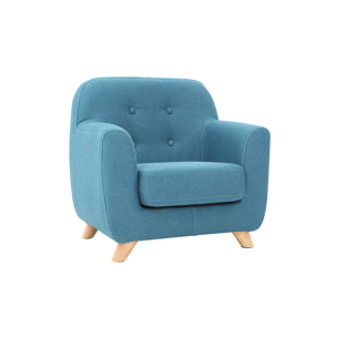 Fauteuil enfant scandinave en tissu bleu canard et bois clair NORKID