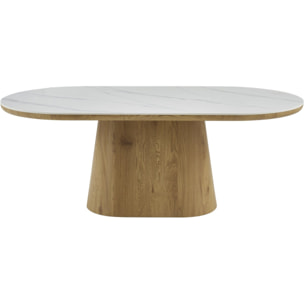 Table de repas en bois ovale en céramique "Bellagio" - 8 places - Blanc et marron