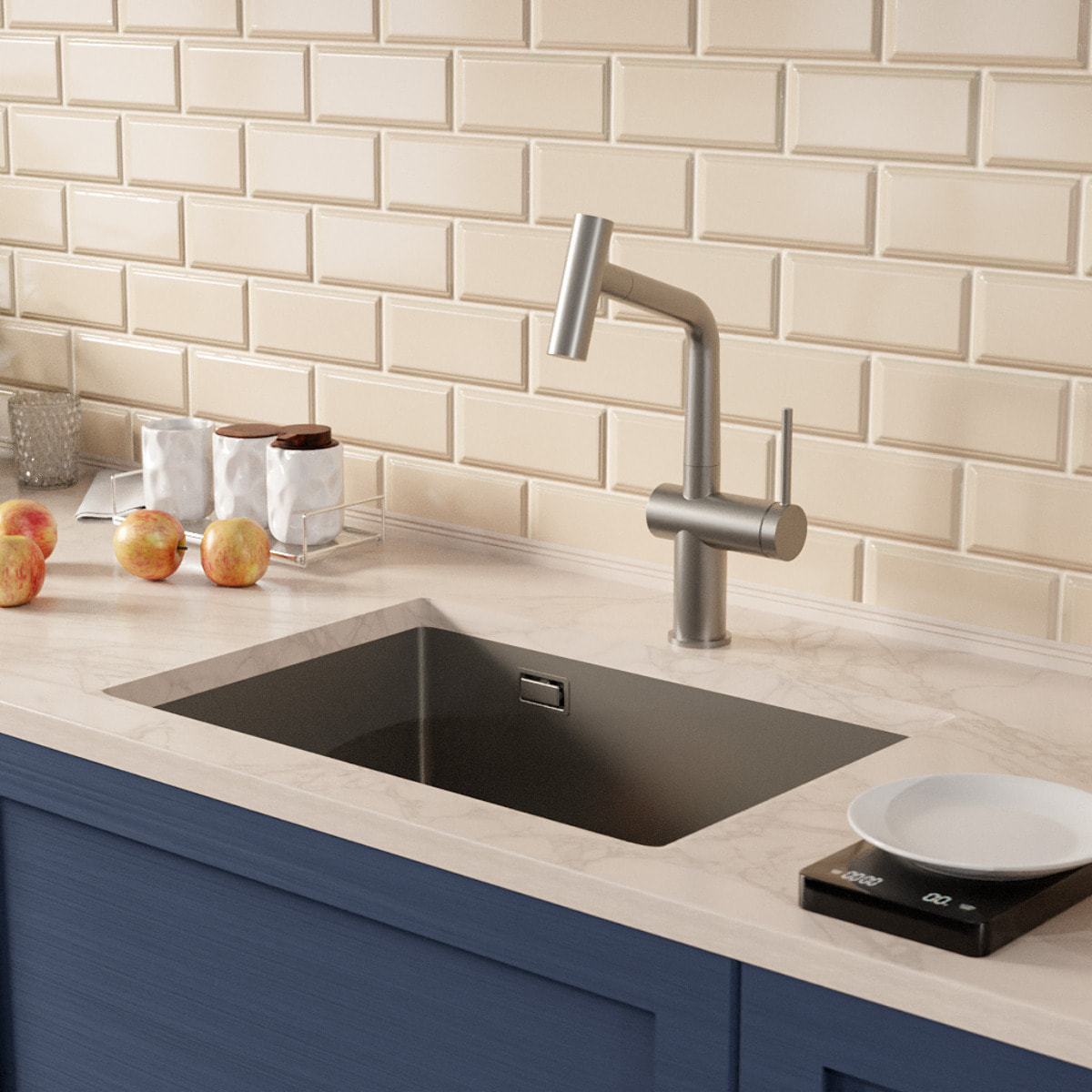 Timeless 55x45x21 cm évier sous plan inox 304 + mitigeur inox avec douchette extractible, gun metal brossé (TMLKSU-5545BGM-M1)