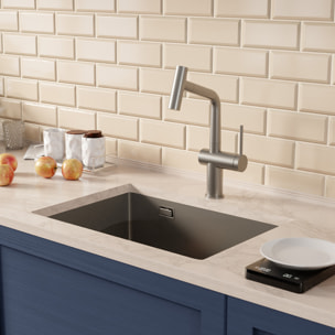 Timeless 55x45x21 cm évier sous plan inox 304 + mitigeur inox avec douchette extractible, gun metal brossé (TMLKSU-5545BGM-M1)