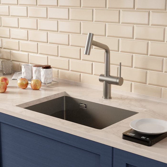 Timeless 55x45x21 cm évier sous plan inox 304 + mitigeur inox avec douchette extractible, gun metal brossé (TMLKSU-5545BGM-M1)