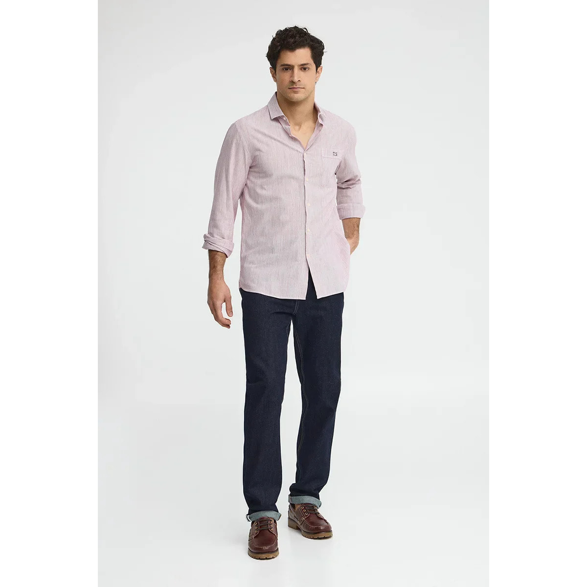 Camicia cotolino a righe rossa regular fit con ricamo Polo Club