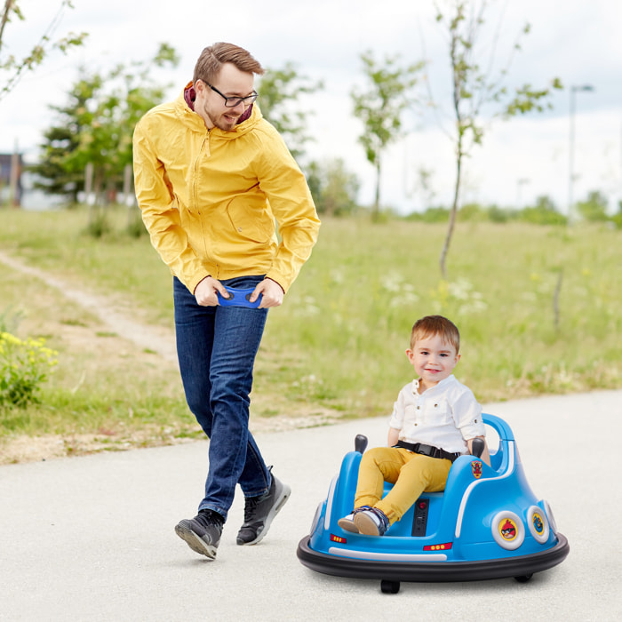 Coche de Parachoques Eléctrico para Niños Coche de Choque con Licencia de Angry Birds Batería 12 V Mando a Distancia Joystick Rotación de 360° Coche Eléctrico con Luces LED Música Azul