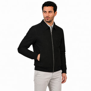 Giubbino in vera pelle di vitello scamosciata Nero-Slim Fit