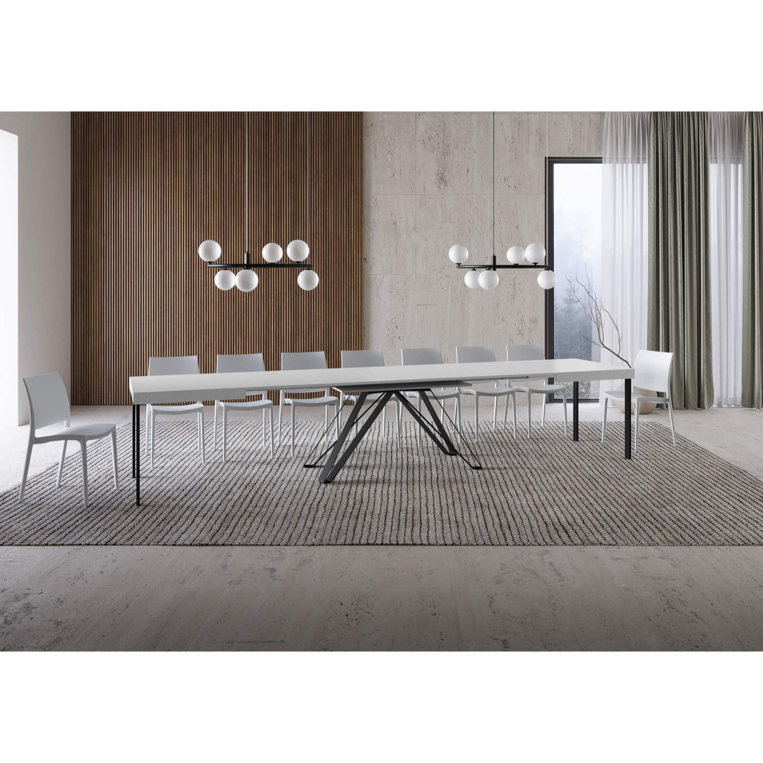 Table extensible 90x160/420 cm Terium frêne blanc pieds anthracite