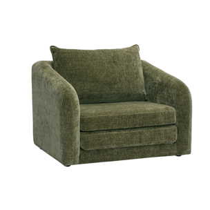 Fauteuil convertible en tissu effet velours texturé vert kaki MAHAUT