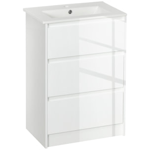 Mueble de Baño con Lavabo Armario de Baño Bajo Lavabo de Baño de Cerámica Sintética con 2 Cajones 61x37x88 cm Blanco Brillante