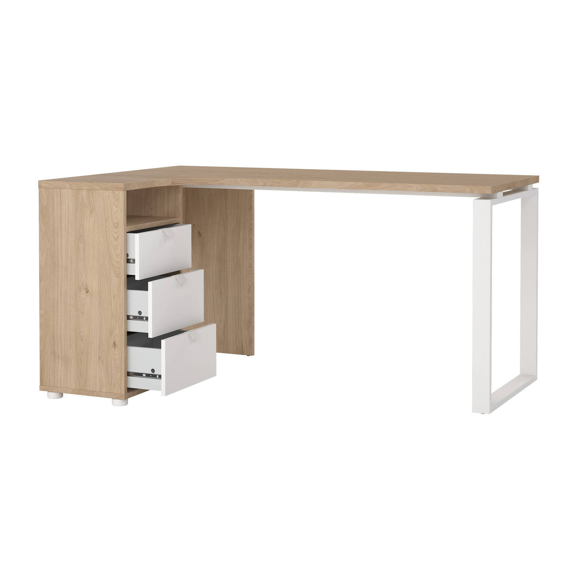 Scrivania Medard, Scrittoio multiuso, Tavolo per ufficio porta PC, Piano di lavoro, 150x100 h76 cm, Rovere e Bianco