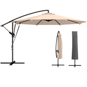 Parasol Excéntrico, Ø300 cm, Sombrilla de Jardín con Base Cruzada, Manivela, Funda Protectora y Cuerdas de Viento, UPF30+, para Terraza, Patio, Caqui