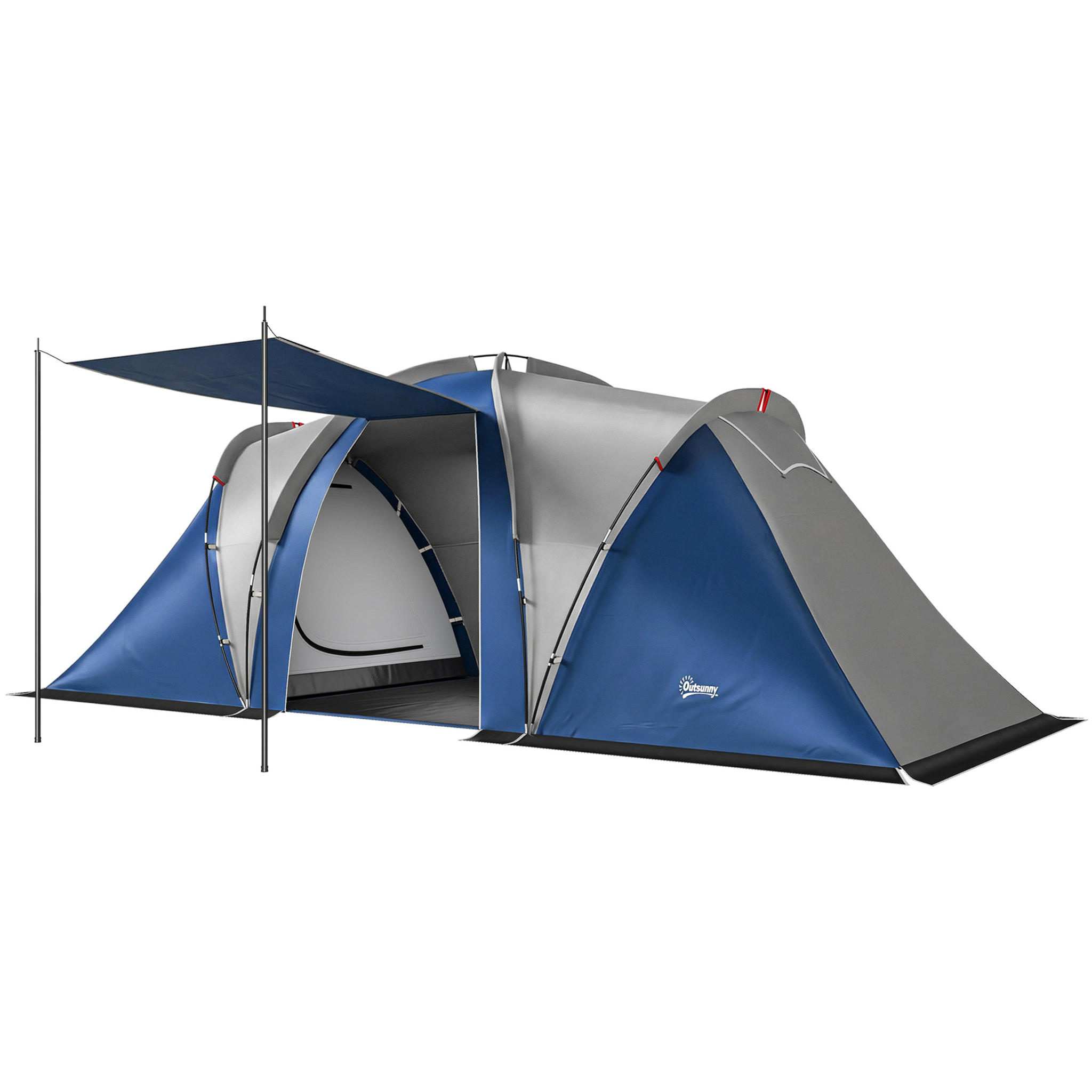 Tente de camping tunnel familiale 4-5 pers. imperméable 3000mm - 550x220x190cm - bleu