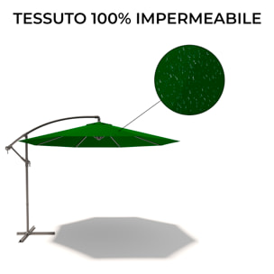 Ombrellone 3x3 M Decentrato Retrattile Braccio Rotabile Chiusura Manovella Giardino Piscina In Acciaio Inossidabile Telo 180 g/m2 Impermeabile Verde