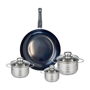 Ensemble de 1 Poêle de cuisson 32 cm et 3 faitouts 12, 14 et 16 cm Elo Prima Brillant