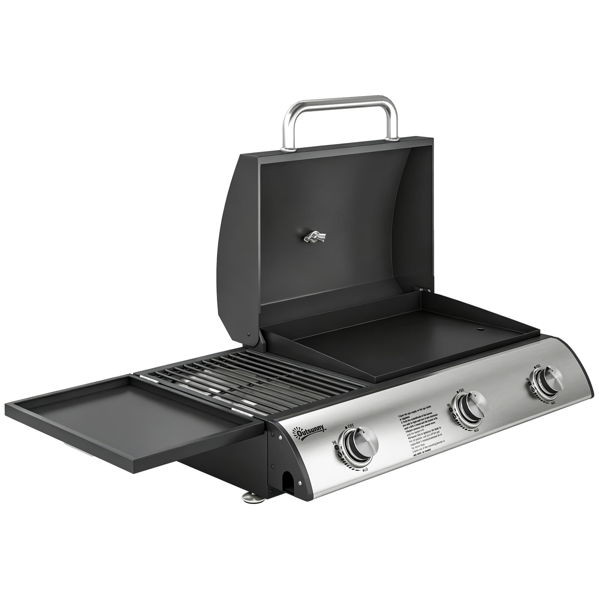 Barbecue à gaz de table combiné gril et plancha avec couvercle et thermomètre