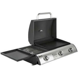 Barbecue à gaz de table combiné gril et plancha avec couvercle et thermomètre