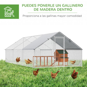 Gallinero de Exterior Grande 3x6x2 m Jaula para 12-18 Gallinas Cercado de Acero Galvanizado con Techo de PE y Cerradura para Conejos Aves de Corral Plata