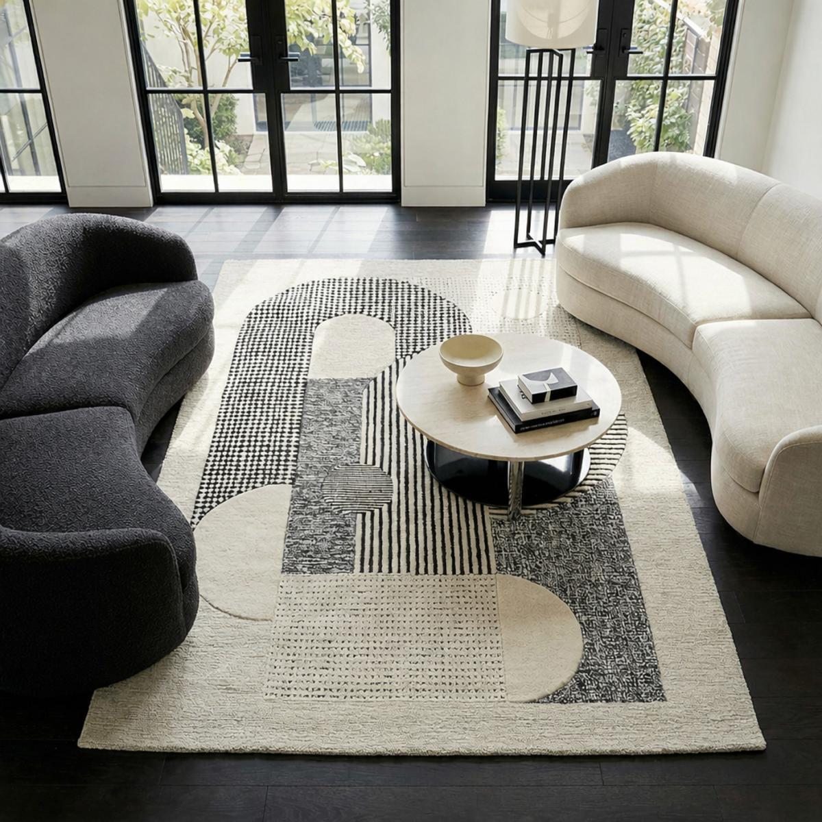 Tapis salon et chambre fait à la main en laine motif géométrique