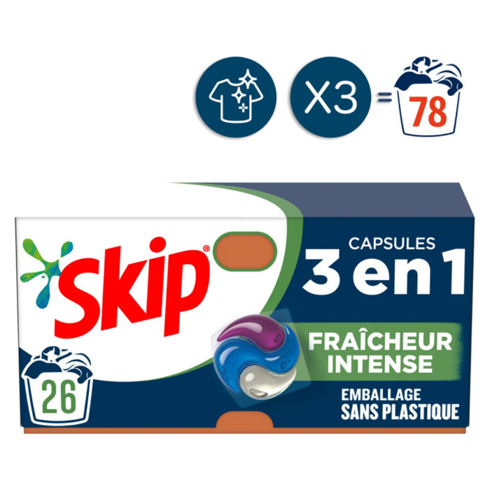 78 lavages - Capsules 3en1 SKIP Lessive Fraîcheur Intense (Lot de 3x26)