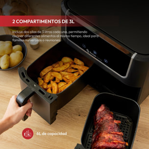 Freidroa de aire de 2100W y 2 Ollas de 3L con 8 Funciones, revestimiento antiadherente y pantalla LED SwissHome