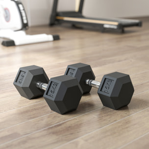 Lot de 2 haltères courtes poids total 30 Kg - entraînement musculaire & haltérophilie - acier caoutchouc noir