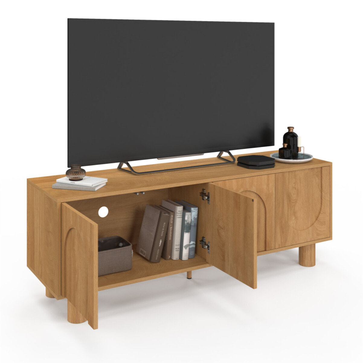 Meuble TV Arlo effet chêne 4 portes 140cm