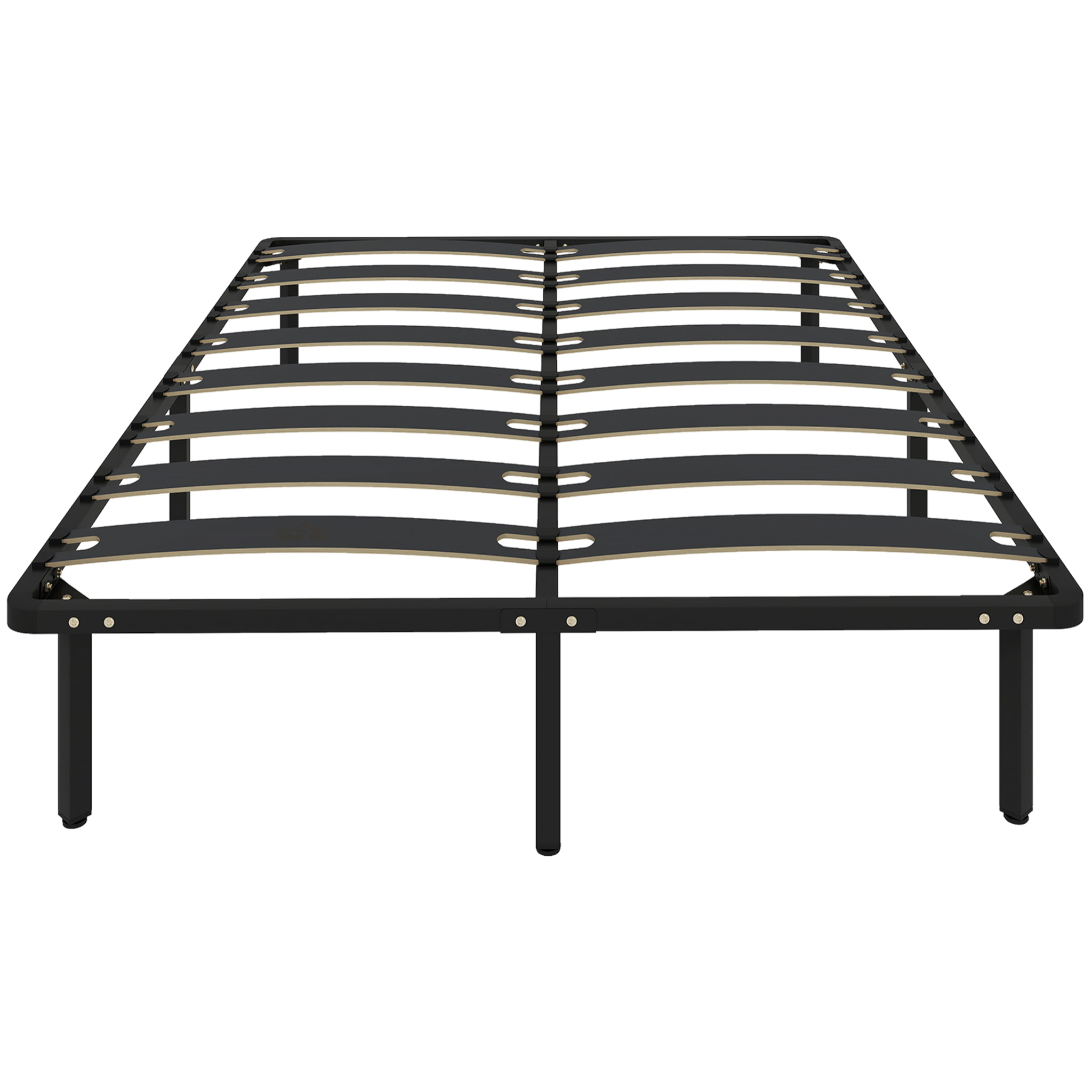Somier 140x190 cm, Altura 26 cm, Estructura de Cama de Plataforma de Acero con Espacio de Almacenamiento Debajo y Láminas de Álamo, Fácil de Montar, Carga 350 kg, Negro