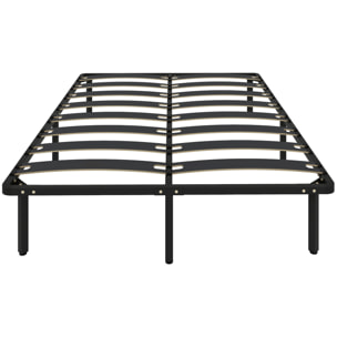 Somier 140x190 cm, Altura 26 cm, Estructura de Cama de Plataforma de Acero con Espacio de Almacenamiento Debajo y Láminas de Álamo, Fácil de Montar, Carga 350 kg, Negro