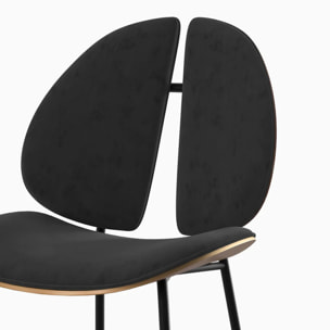 Chaise en velours noir et bois de noyer - Coccinelle