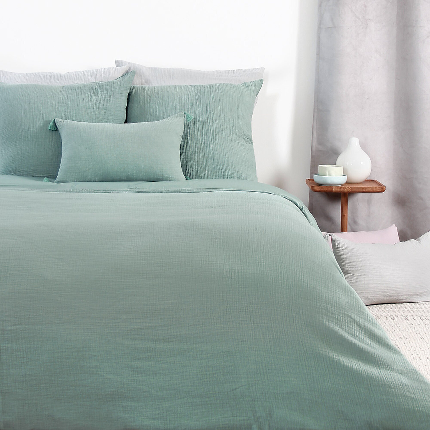 Parure housse de couette gaze de coton amande
