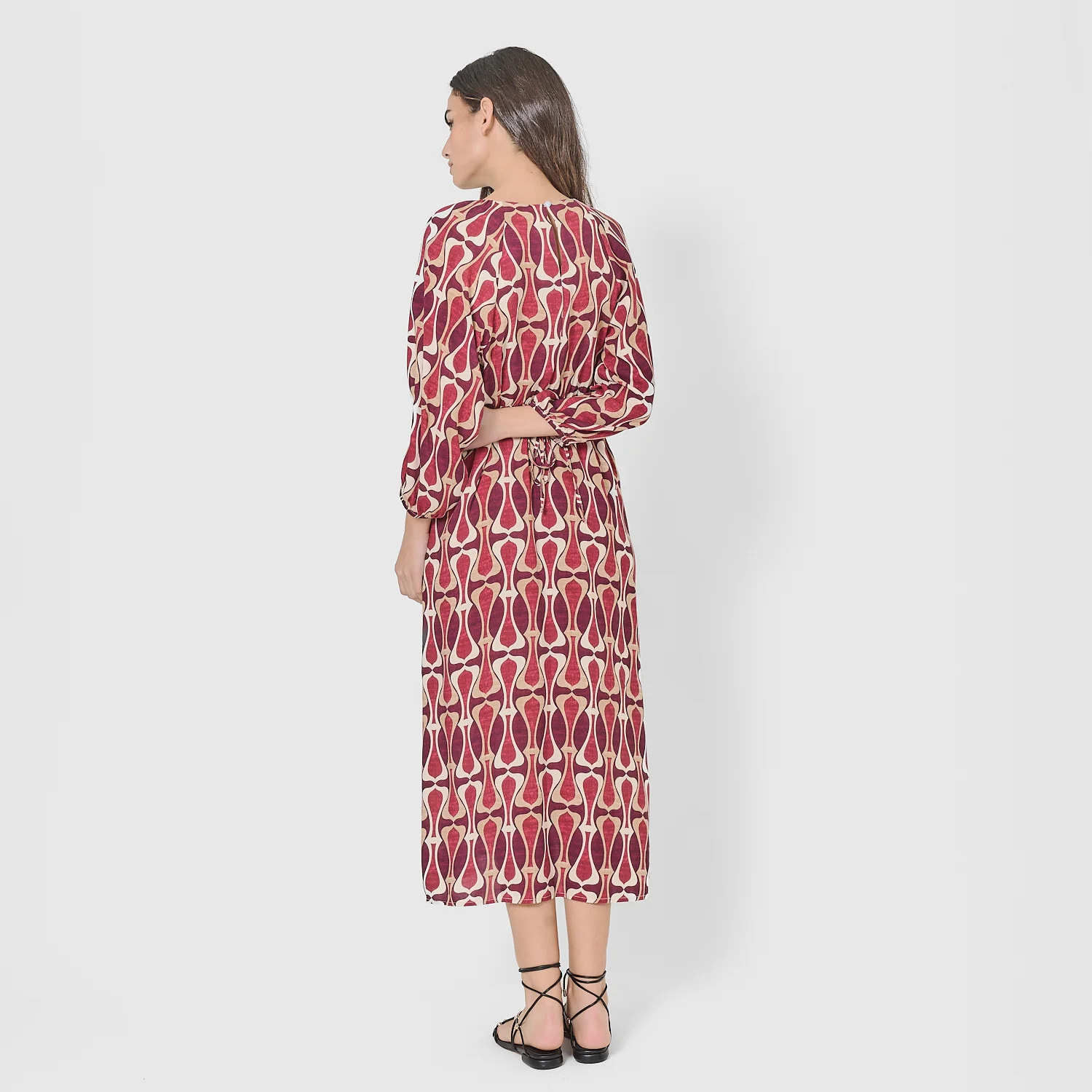Vestido midi viscosa castelar burdeos