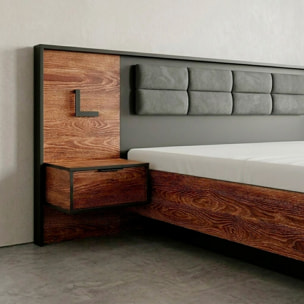 Set 2 Comodini Moderni Con LED E Cassetto Design Salvaspazio Per Camera Da Letto Illuminazione Integrata 102 x 58 x 39.6 Cm Castagno E Antracite