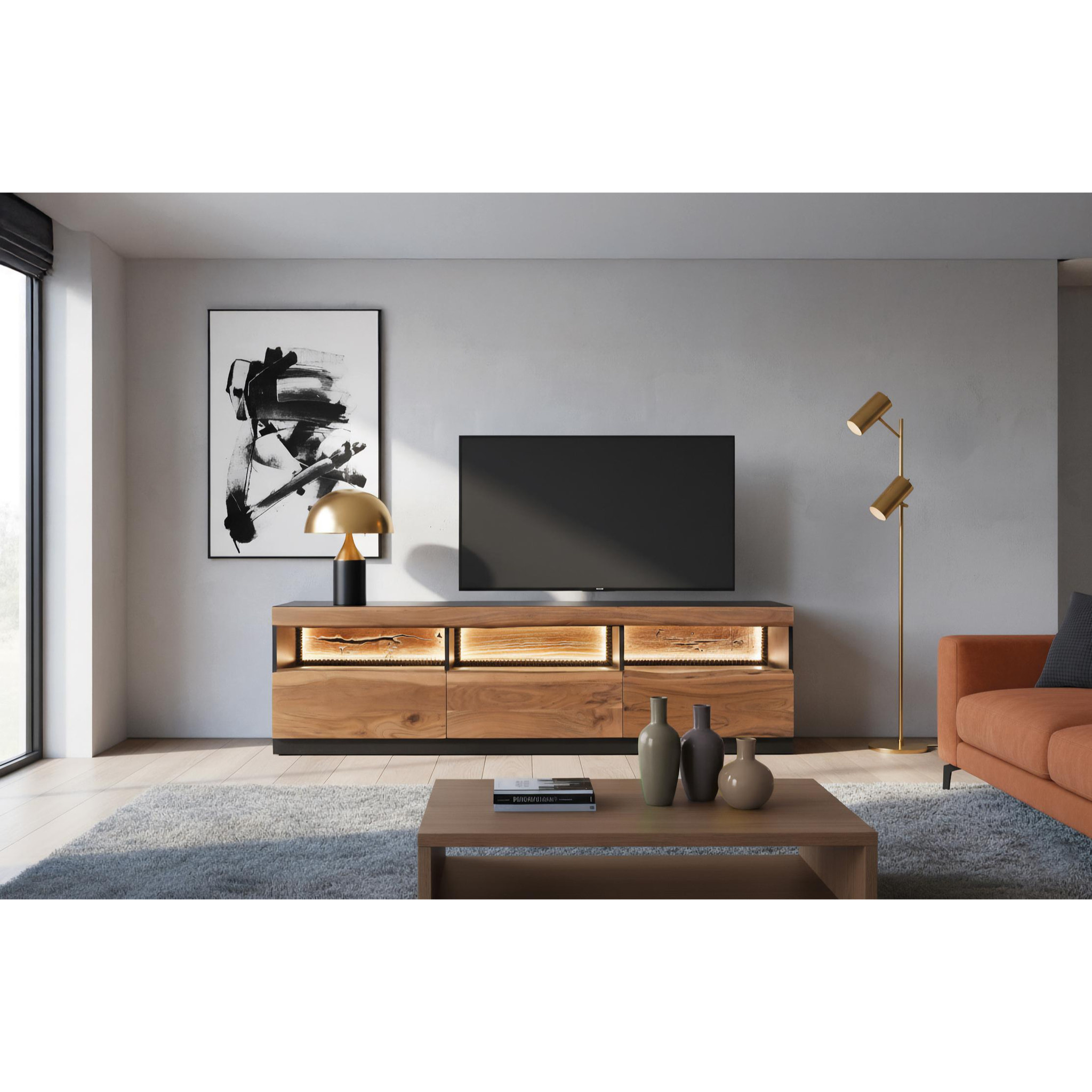 Mueble TV de Madera de Acacia 180 Cm Estilo Rústico Moderno