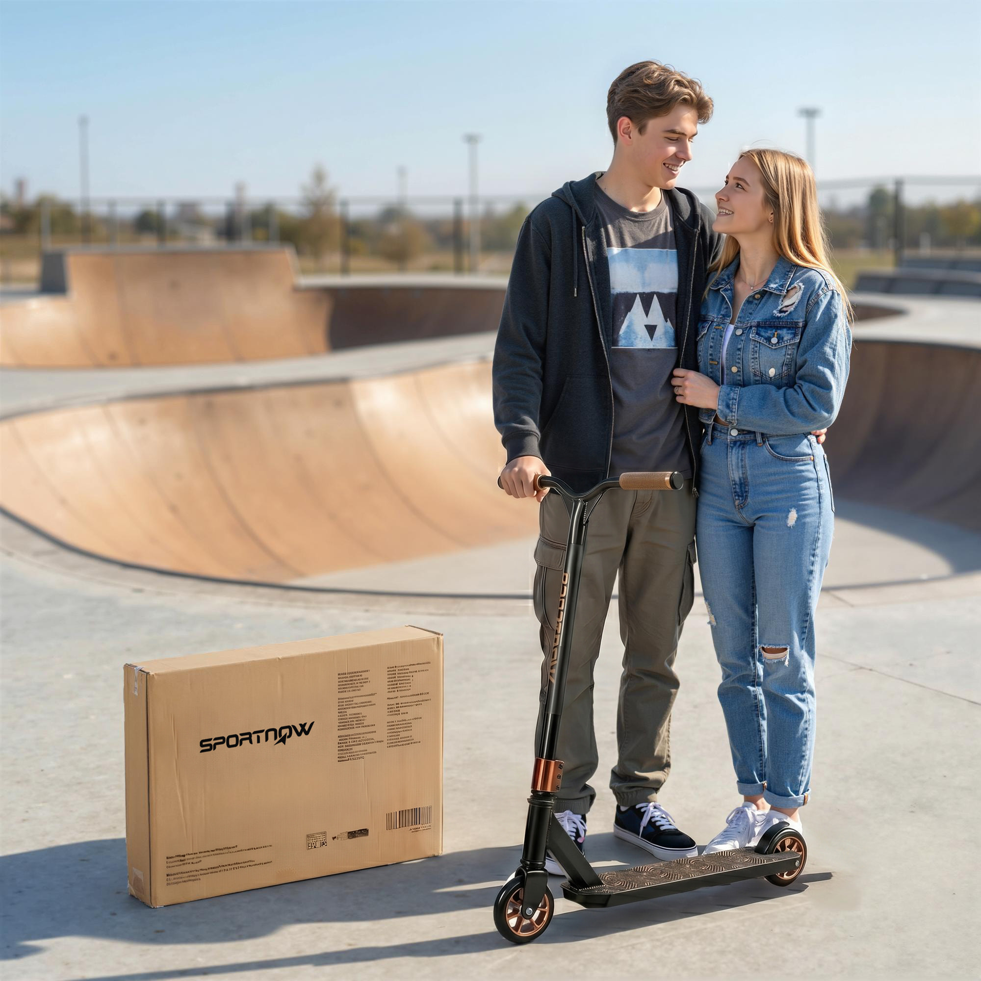 Scooter Acrobático, Scooter Freestyle con Manillar 360°, Rodamientos ABEC-9, Ruedas de PU de 120 mm, Marco de Aluminio Acero, Antideslizante, para Adolescentes, Adultos para Skatepark, Dorado