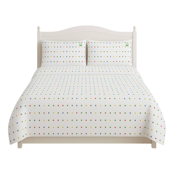 Set 3pc cama (sábana bajera 140x200+30cm + sábana encimera 240x240cm + funda almohada 45x115cm) rainbow benetton 70%algodón + 30% poliéster